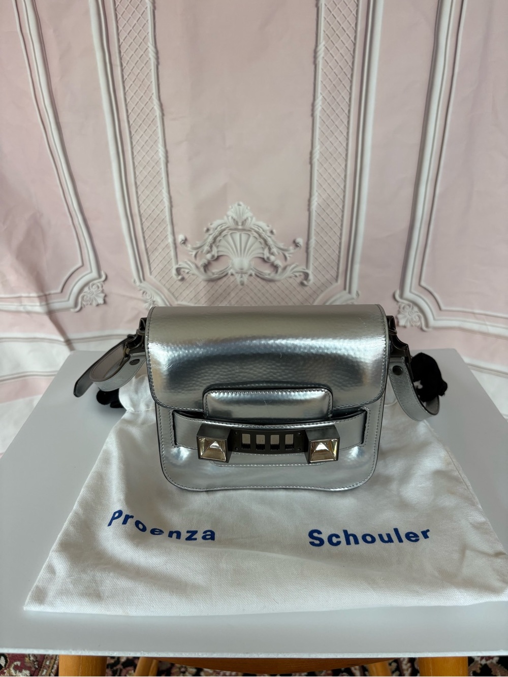 Proenza Schouler Silver Metallic Mini Crossbody Bag